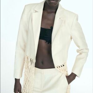Zara Cream Blazer with Fringe Accents